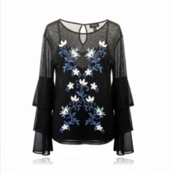 Thalia Sodi Tops - Thalia Sodi Sheer Embroidered Sequin Top w/ Attached Camisole Black Womens M NWT